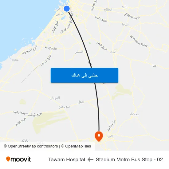 Stadium Metro Bus Stop - 02 to Tawam Hospital map