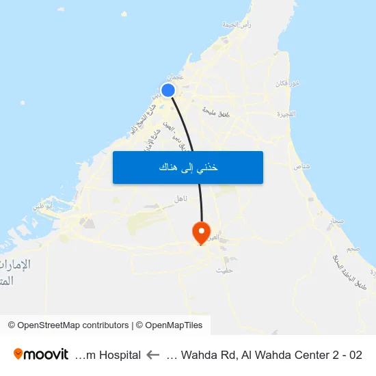 Sharjah, Al Wahda Rd, Al Wahda Center 2 - 02 to Tawam Hospital map