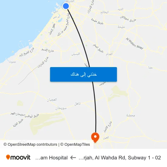 Sharjah, Al Wahda Rd, Subway 1 - 02 to Tawam Hospital map