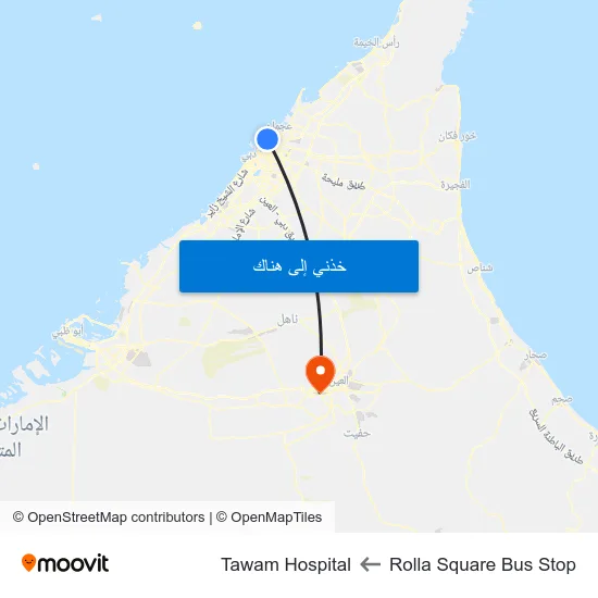 Rolla Square Bus Stop to Tawam Hospital map