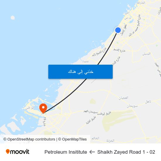 Shaikh Zayed  Road 1 - 02 to Petroleum Insititute map
