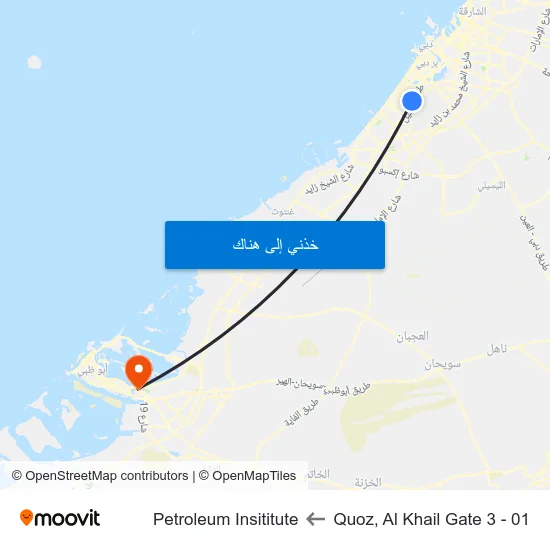 Quoz, Al Khail Gate 3 - 01 to Petroleum Insititute map