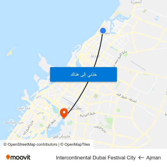 Ajman to Intercontinental Dubai Festival City map