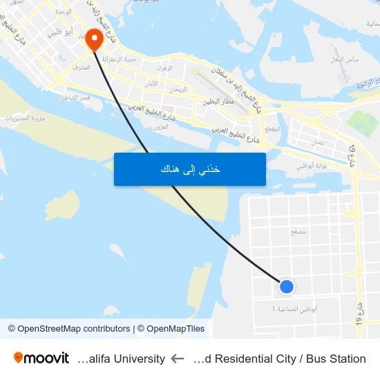 Icad Residential City / Bus Station to Khalifa University map