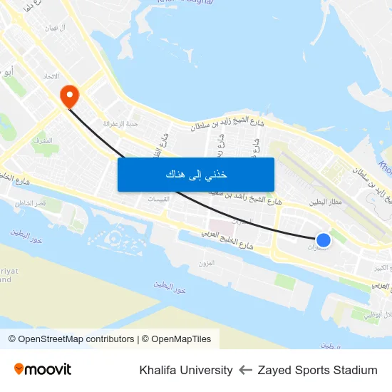 Zayed Sports Stadium to Khalifa University map