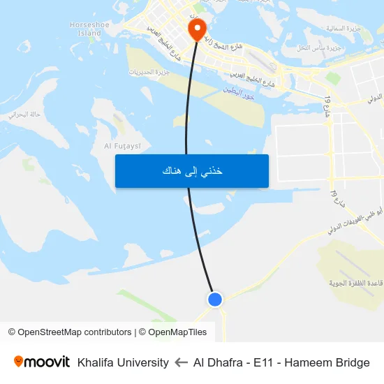 Al Dhafra - E11 - Hameem Bridge to Khalifa University map