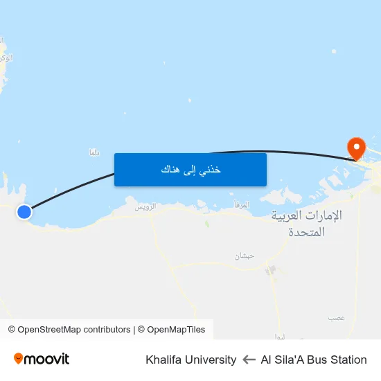 Al Sila'A Bus Station to Khalifa University map