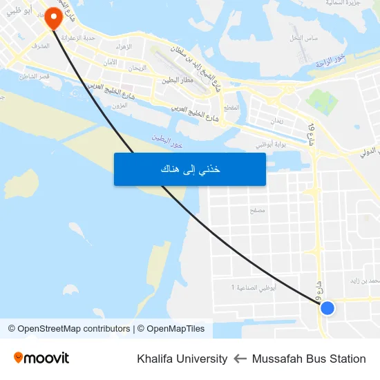 Mussafah Bus Station to Khalifa University map