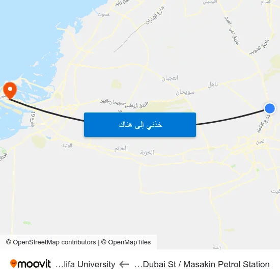 Al Ain Dubai St   / Masakin Petrol Station to Khalifa University map