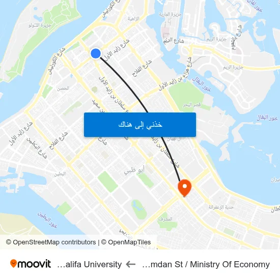 Hamdan St / Ministry Of Economy to Khalifa University map
