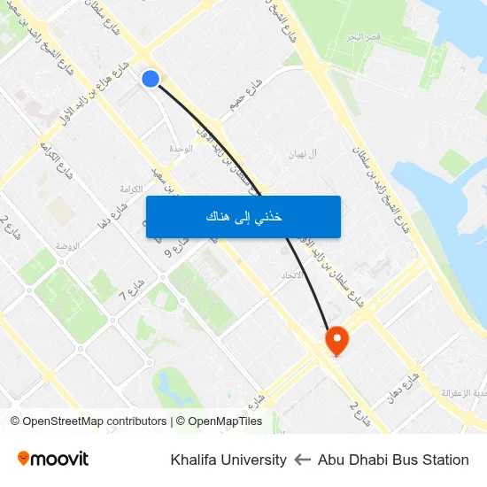 Abu Dhabi Bus Station to Khalifa University map