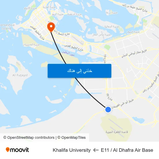 E11 / Al Dhafra Air Base to Khalifa University map