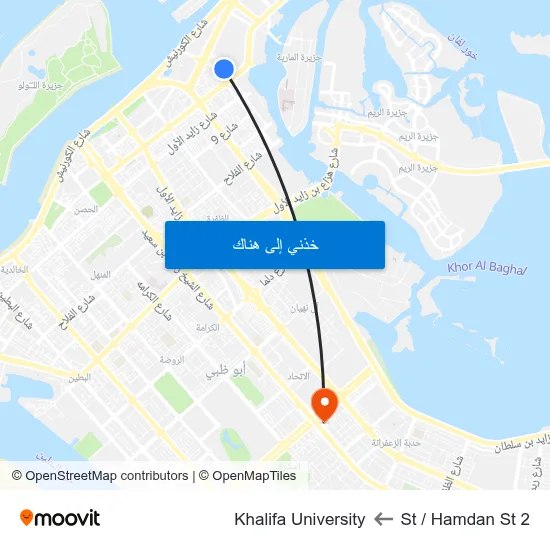 2 St / Hamdan St to Khalifa University map