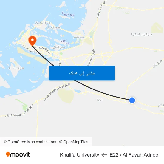 E22 / Al Fayah Adnoc to Khalifa University map