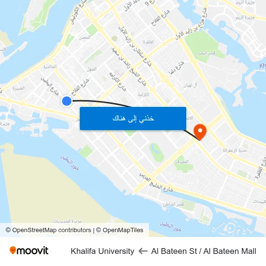 Al Bateen St / Al Bateen Mall to Khalifa University map