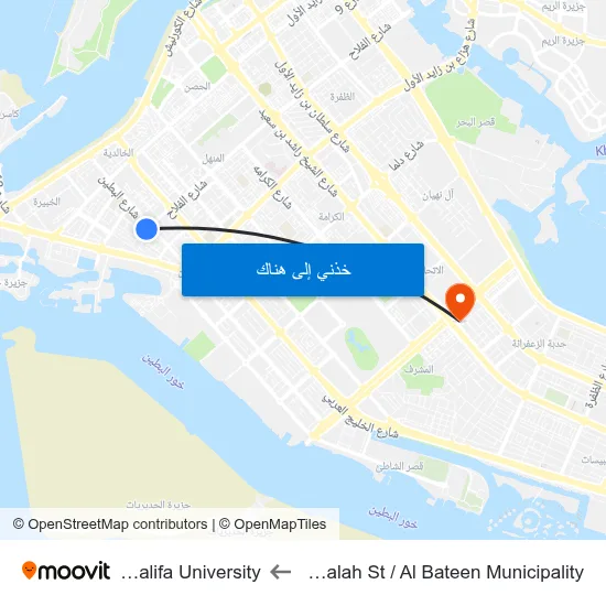 Al Falah St / Al Bateen Municipality to Khalifa University map