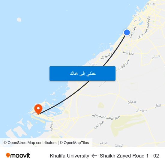 Shaikh Zayed  Road 1 - 02 to Khalifa University map