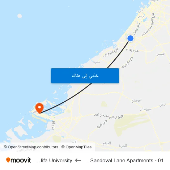 Jvc, Sandoval Lane Apartments - 01 to Khalifa University map