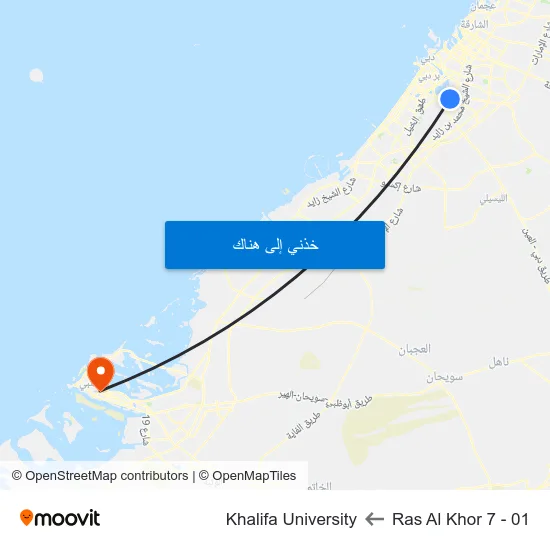 Ras Al Khor 7 - 01 to Khalifa University map