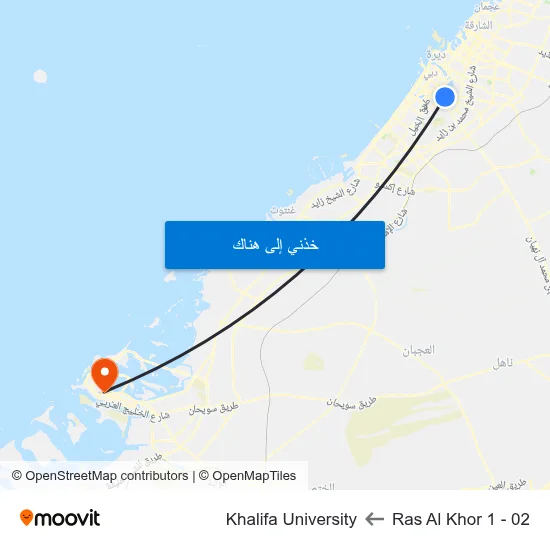 Ras Al Khor 1 - 02 to Khalifa University map