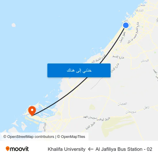 Al Jafiliya Bus Station - 02 to Khalifa University map
