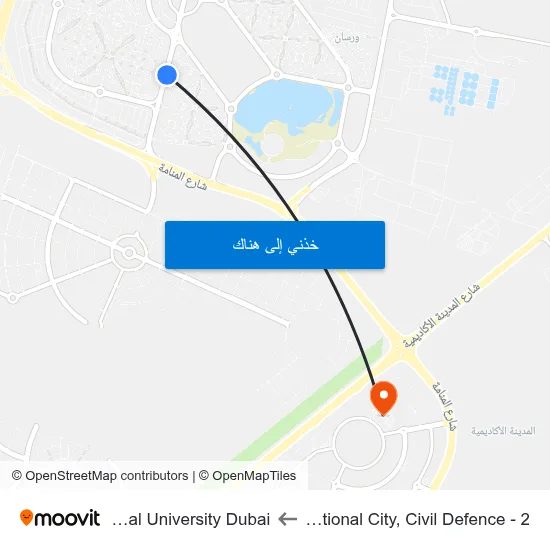 International City, Civil Defence - 2 to Manipal University Dubai map