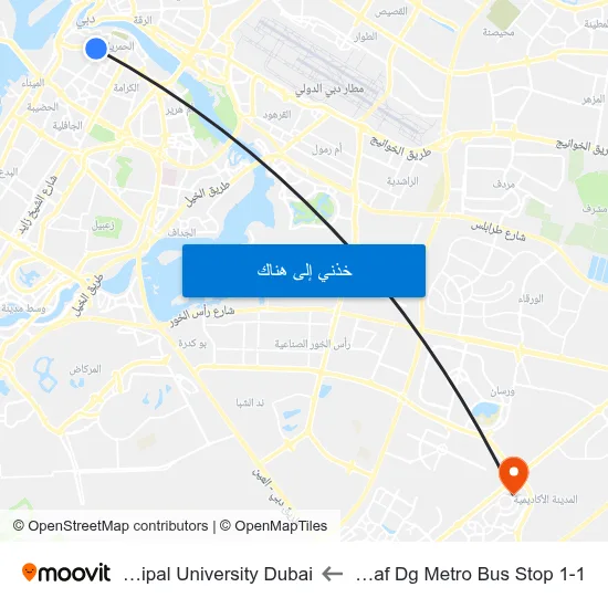 Sharaf Dg Metro Bus Stop 1-1 to Manipal University Dubai map