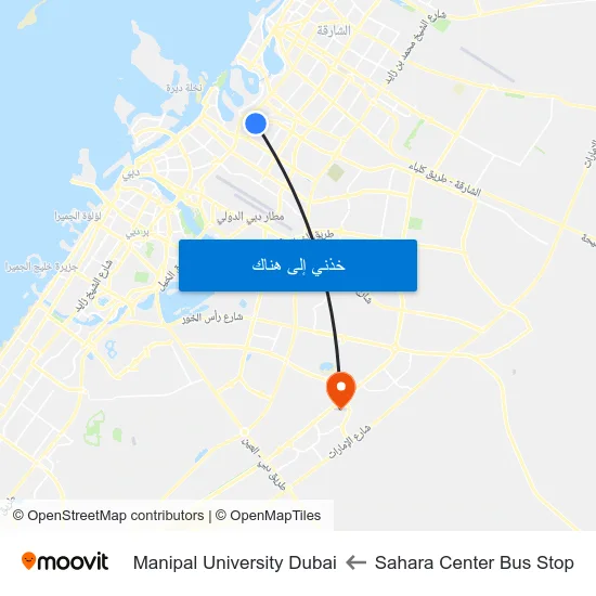 Sahara Center Bus Stop to Manipal University Dubai map