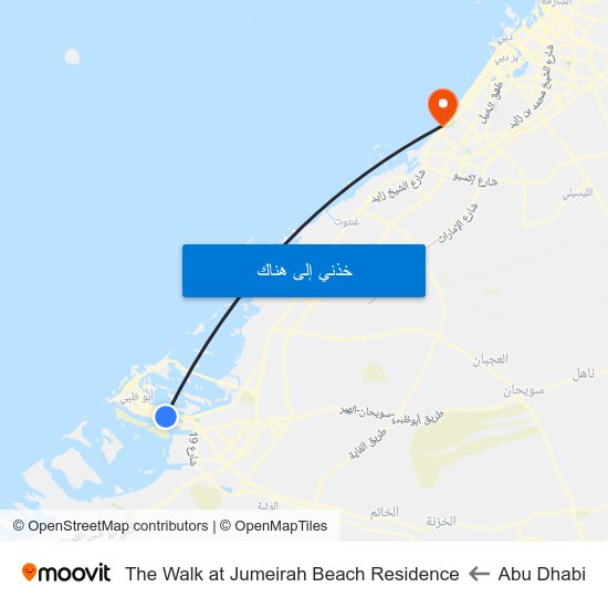 Abu Dhabi to The Walk at Jumeirah Beach Residence map