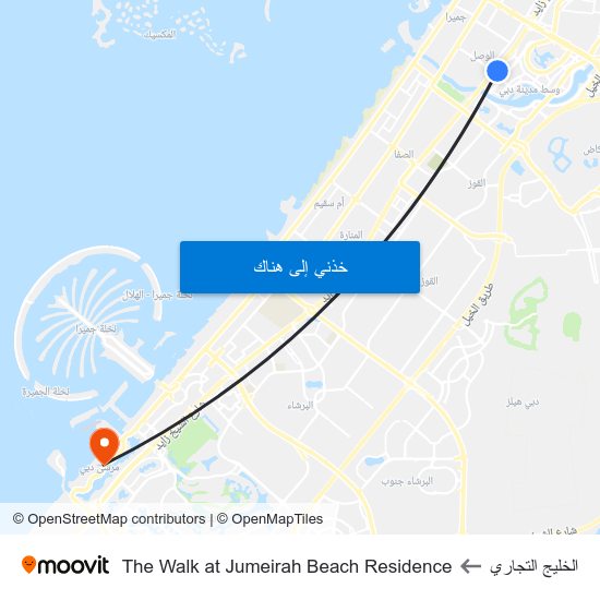 الخليج التجاري to The Walk at Jumeirah Beach Residence map