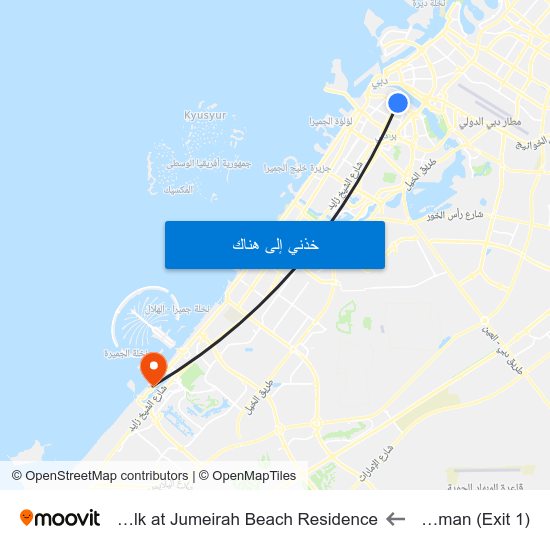 Burjuman (Exit 1) to The Walk at Jumeirah Beach Residence map