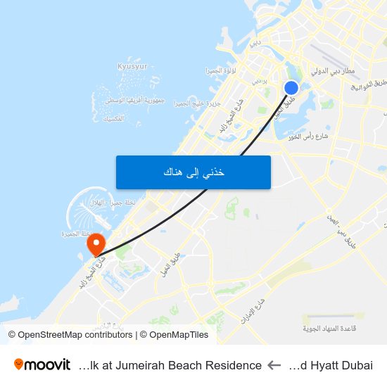 Grand Hyatt Dubai to The Walk at Jumeirah Beach Residence map