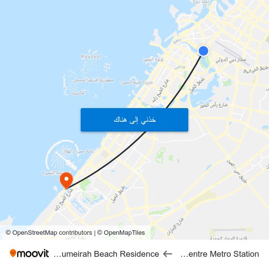 Deira City Centre Metro Station to The Walk at Jumeirah Beach Residence map