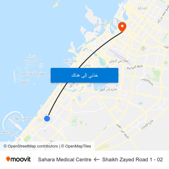 Shaikh Zayed  Road 1 - 02 to Sahara Medical Centre map