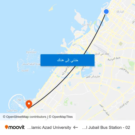Sharjah, Al Jubail Bus Station - 02 to I.A.U - Islamic Azad University map