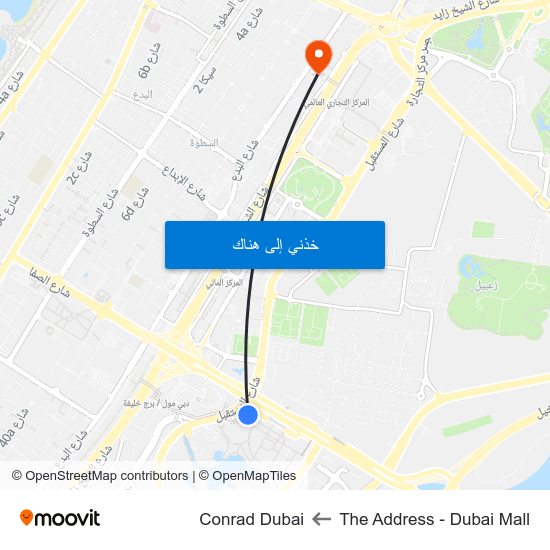 The Address - Dubai Mall to Conrad Dubai map