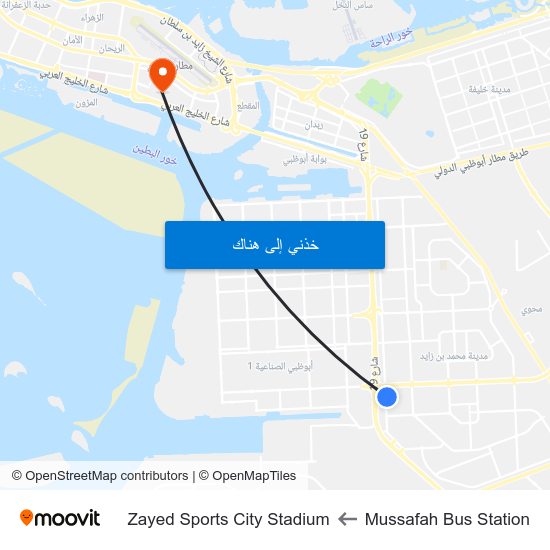 Mussafah Bus Station to Zayed Sports City Stadium map