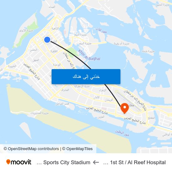 Zayed 1st St / Al Reef Hospital to Zayed Sports City Stadium map