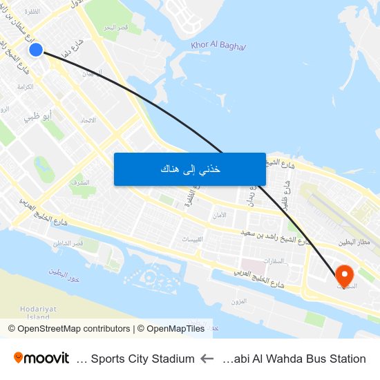 Abu Dhabi Al Wahda Bus Station to Zayed Sports City Stadium map