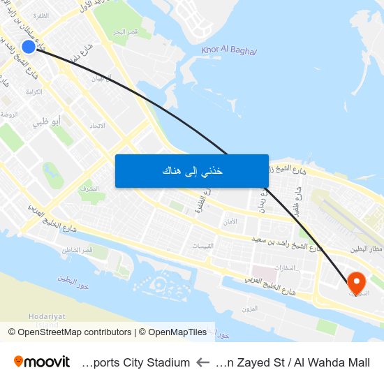 Hazaa Bin Zayed St / Al Wahda Mall to Zayed Sports City Stadium map