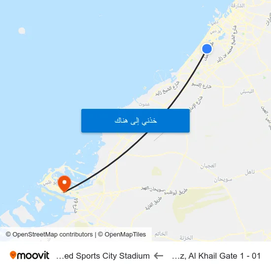 Quoz, Al Khail Gate 1 - 01 to Zayed Sports City Stadium map