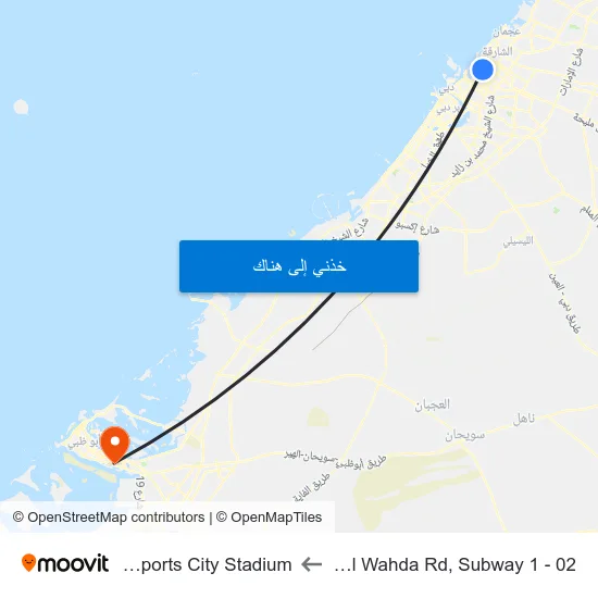 Sharjah, Al Wahda Rd, Subway 1 - 02 to Zayed Sports City Stadium map