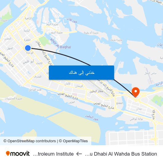 Abu Dhabi Al Wahda Bus Station to Petroleum Institute map