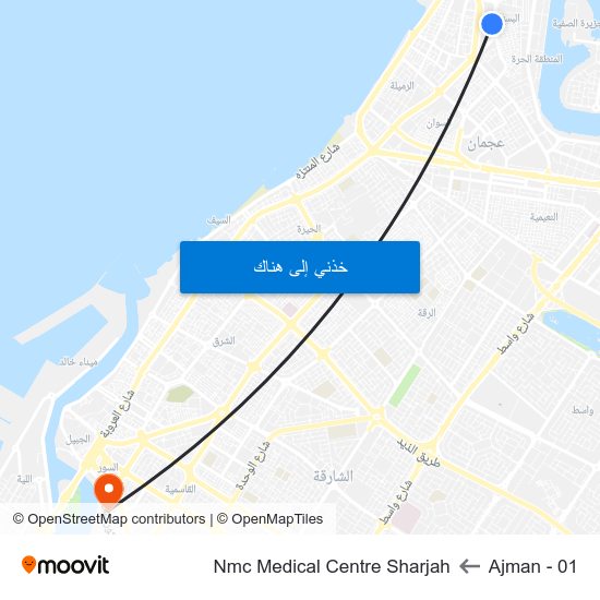 Ajman - 01 to Nmc Medical Centre Sharjah map