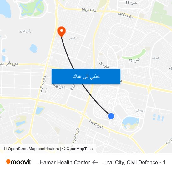 International City, Civil Defence - 1 to Nadd Al Hamar Health Center map