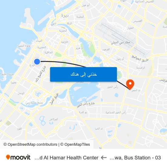 Satwa, Bus Station - 03 to Nadd Al Hamar Health Center map