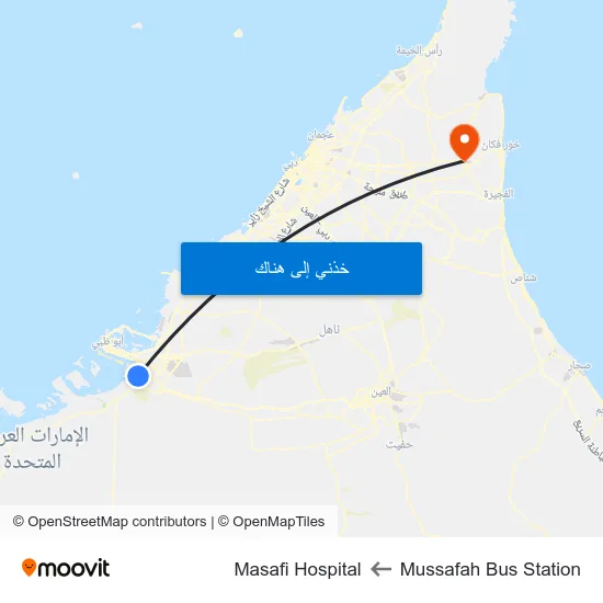 Mussafah Bus Station to Masafi Hospital map