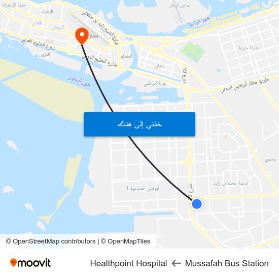 Mussafah Bus Station to Healthpoint Hospital map