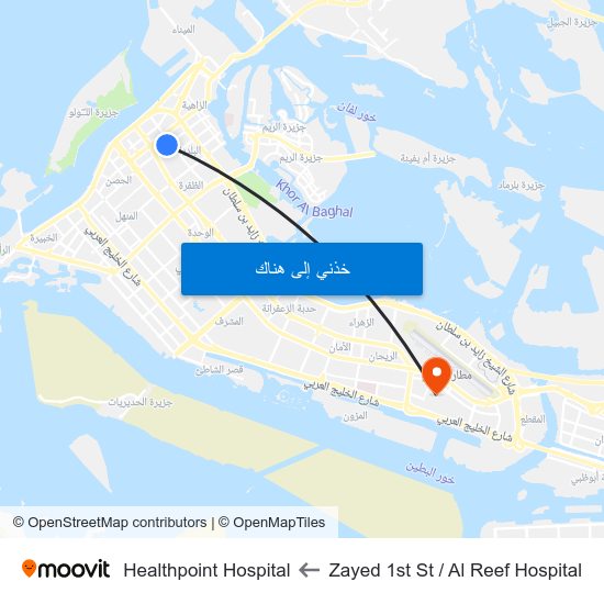 Zayed 1st St / Al Reef Hospital to Healthpoint Hospital map