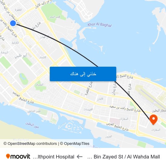 Hazaa Bin Zayed St / Al Wahda Mall to Healthpoint Hospital map
